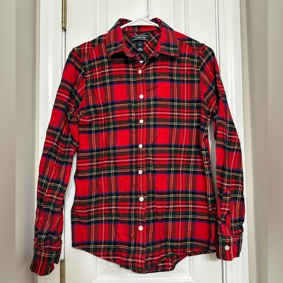 Lands' End Tops - Lands End Women’s Flannel Small 6 Plaid Red Cotton Long Sleeve Button Down Shirt